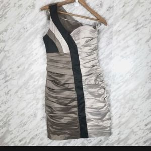 Rinascimento One Shoulder Colour Block Dress Neutral, Satin